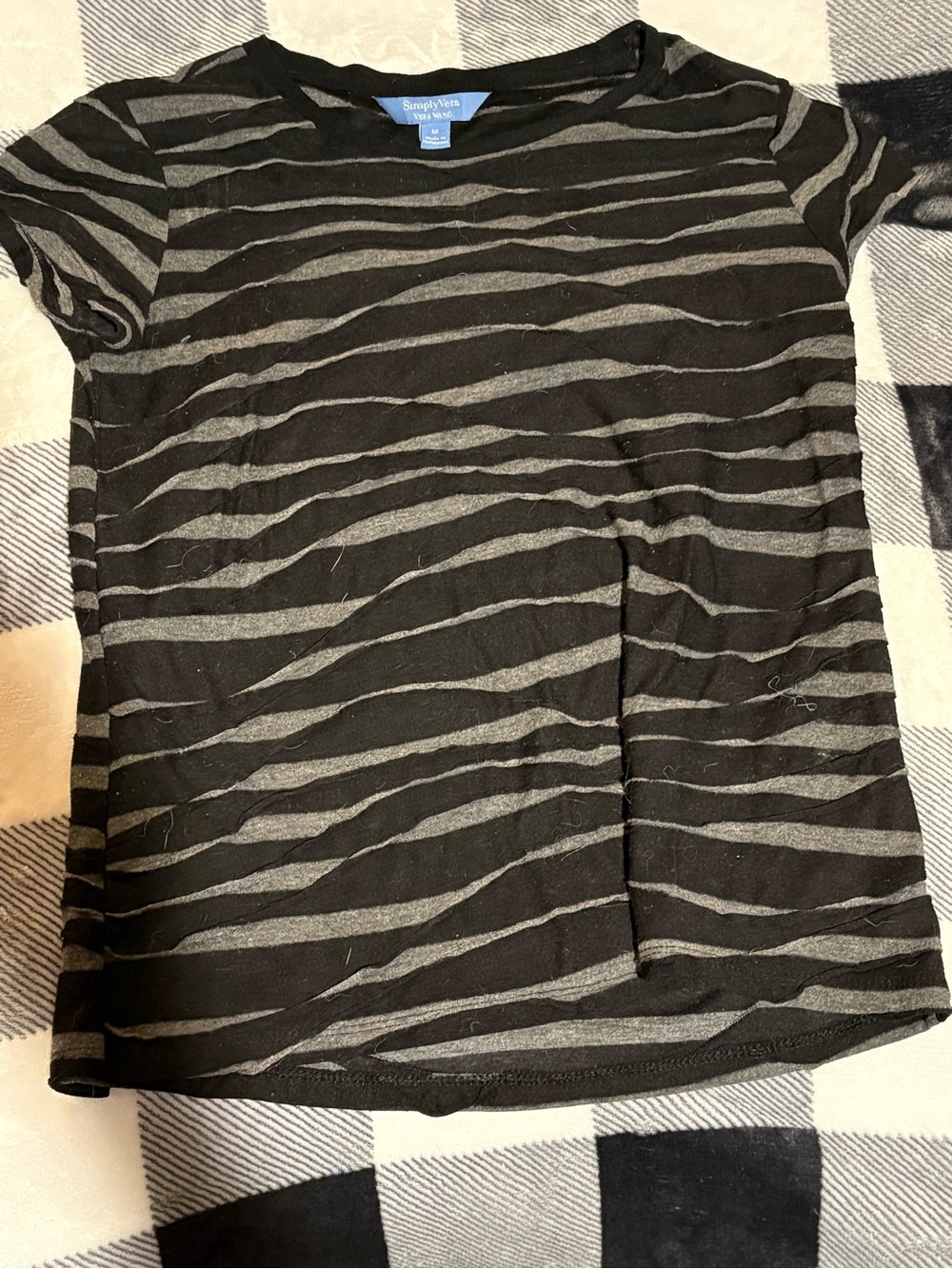 Simply Vera Vera Wang Black & Gray Striped Short Sleeve Top